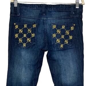 Brooklyn Girl Skinny Kick Jeans Low Rise Gold Embroidery Back Pockets Size 7
